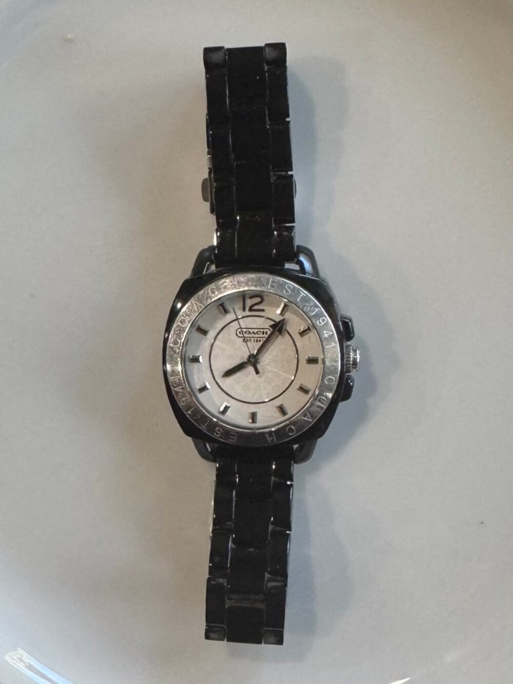 Watch Coach Est1941 Black/Silver White Face Oversized Bracelet Watch NewBattery